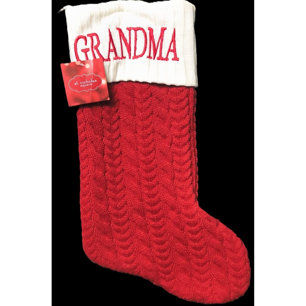 Christmas stocking for‎ Grandma, red & white knit, 19" long